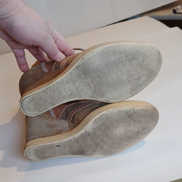 🤎 Chloé Kasia Suede Leather Canvas Tan Wedge Sneakers Size 39 Quiet Luxury - Picture 9 of 16